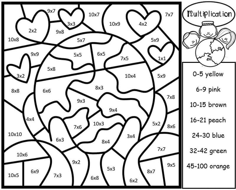 Earth Multiplication Color By Number