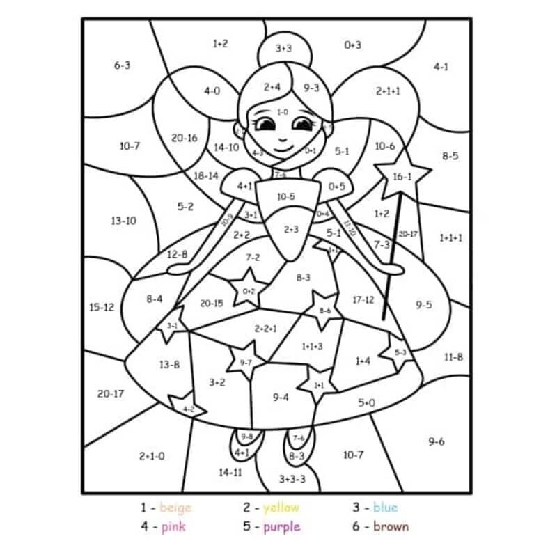 Fairy Subtraction Color By Number