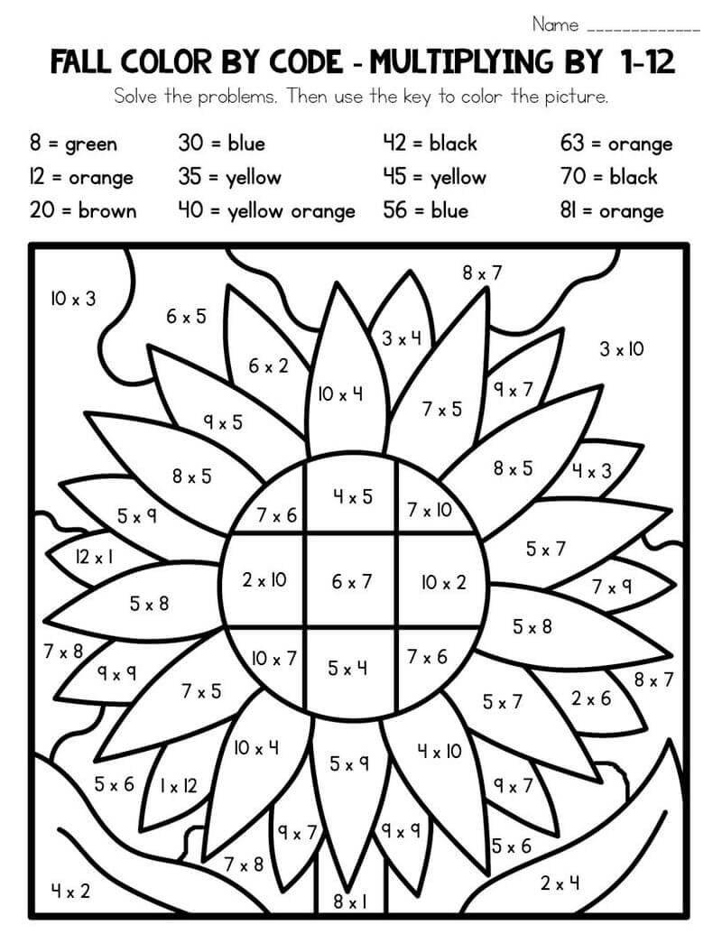 Flower Multiplication Color By Number