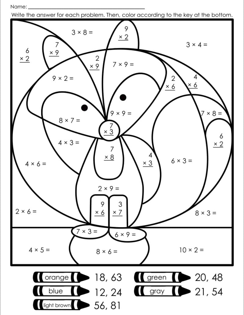 Fox Multiplication Color By Number