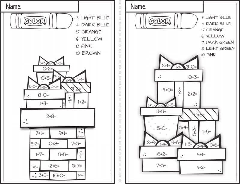 Gifts Addition Color By Number