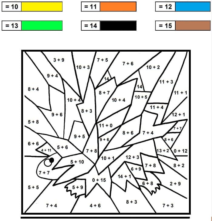 Hedgehog Addition Color By Number