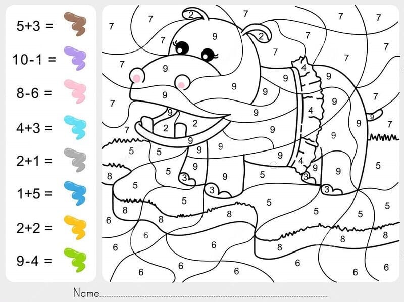 Hippo Addition Color By Number