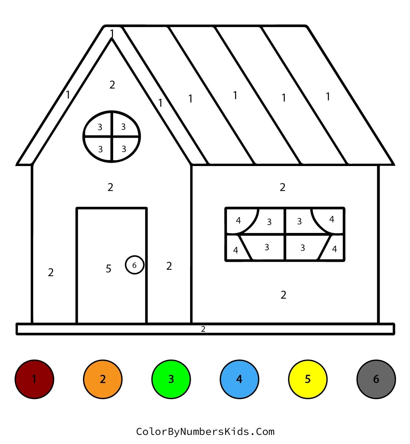House Color By Number For Kindergarten