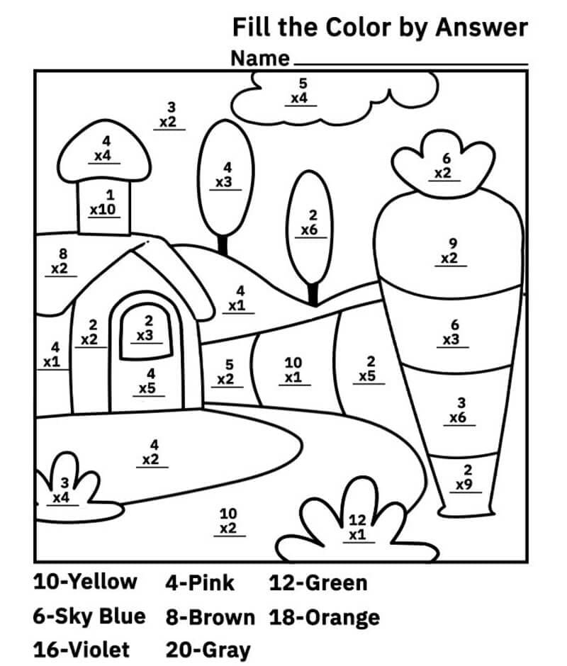 House Multiplication Color By Number