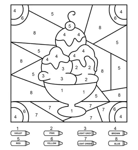 Ice Cream Color By Number Worksheet