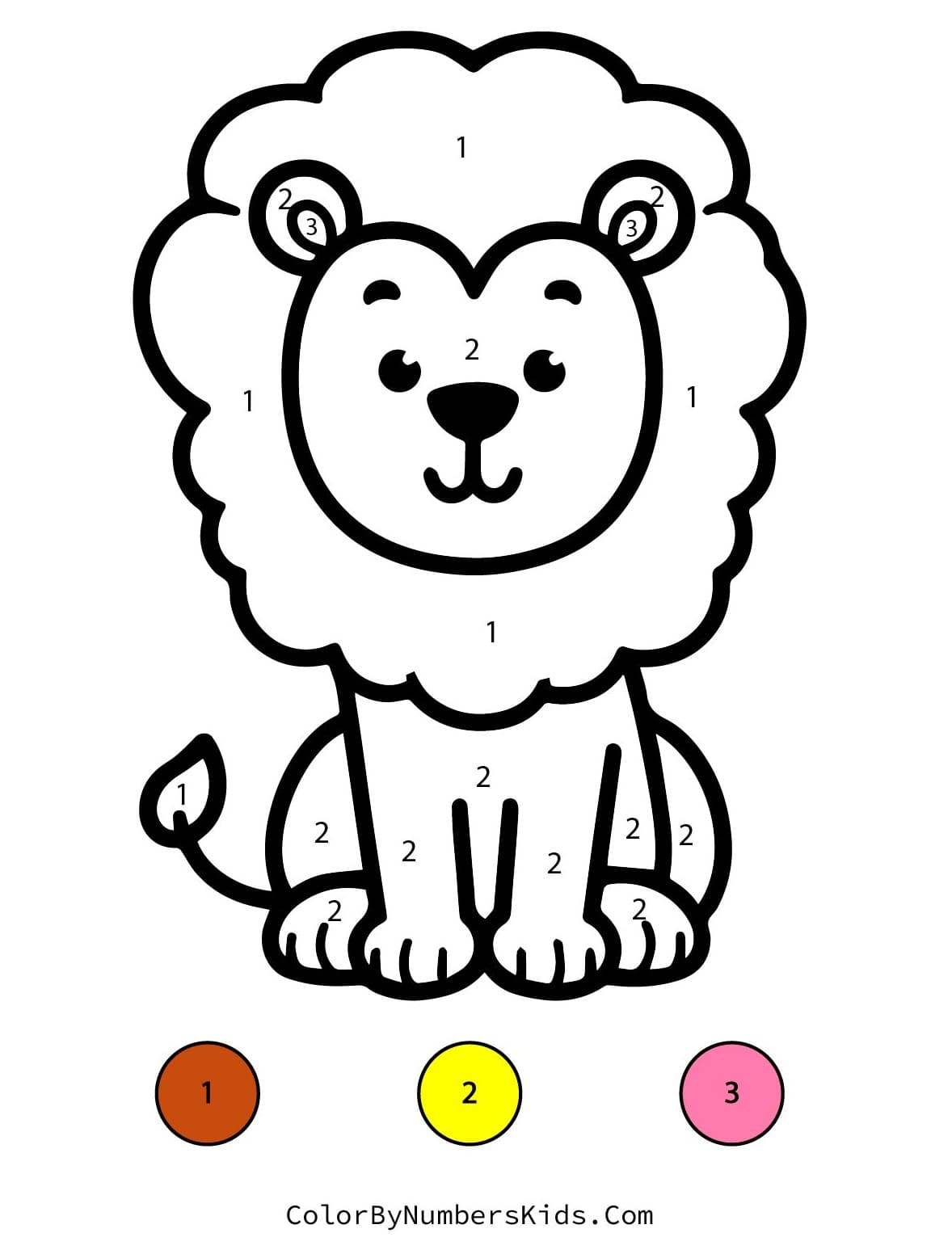 Lion Color By Number For Kindergarten