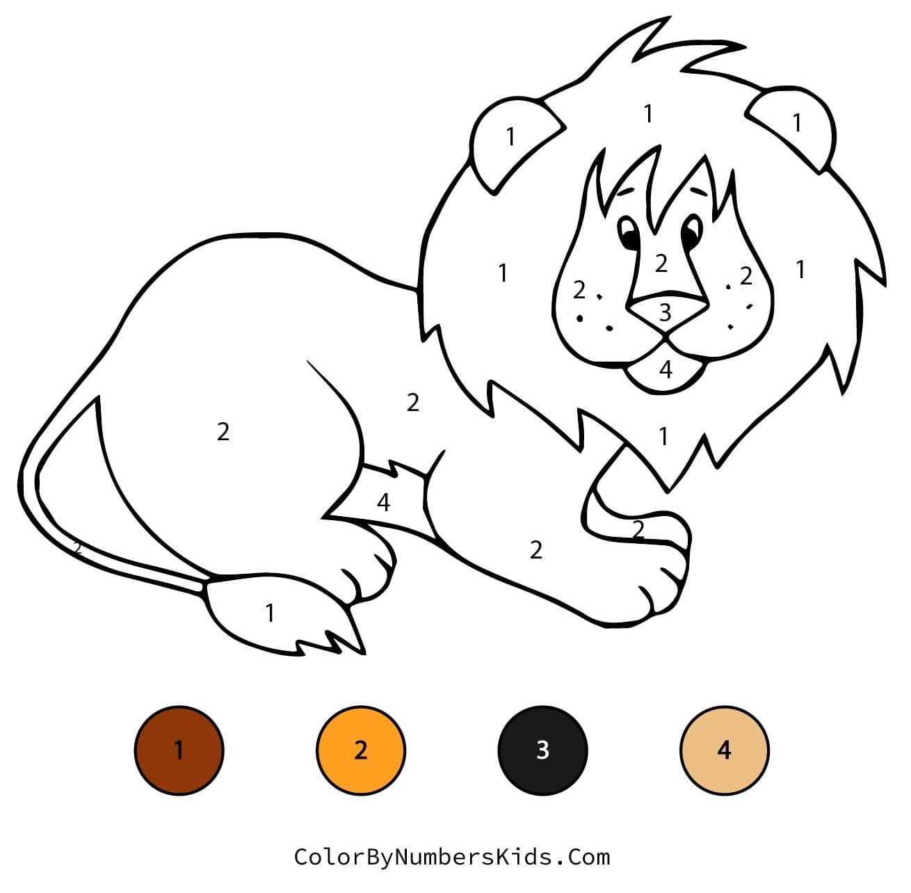 Lion Color By Number Worksheet 04