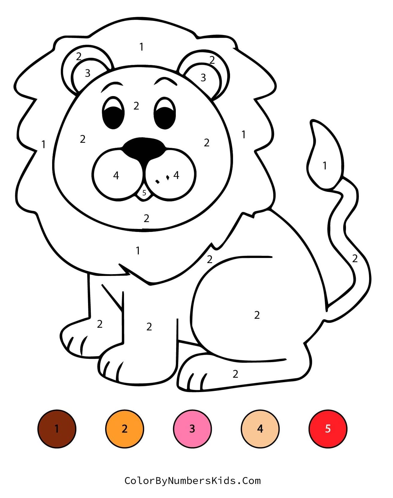 Lion Color By Number Worksheet 06