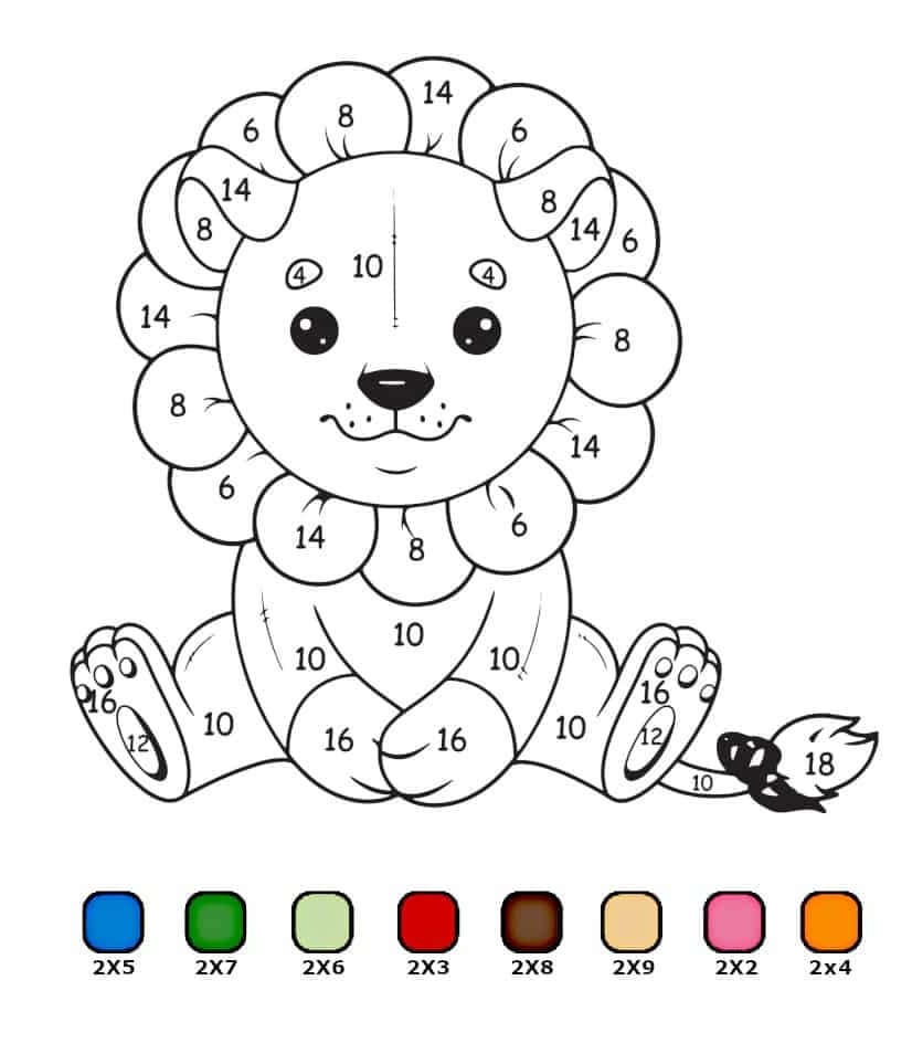 Lion Multiplication Color By Number