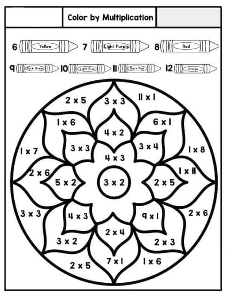 Mandala Multiplication Color By Number