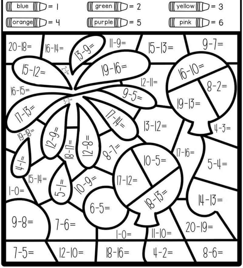 Printable Subtraction Color By Number