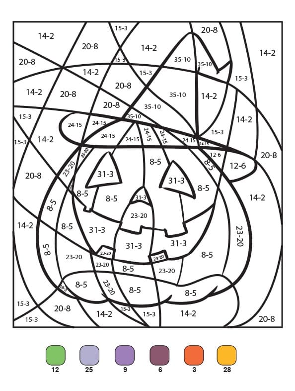 Pumpkin Subtraction Color By Number