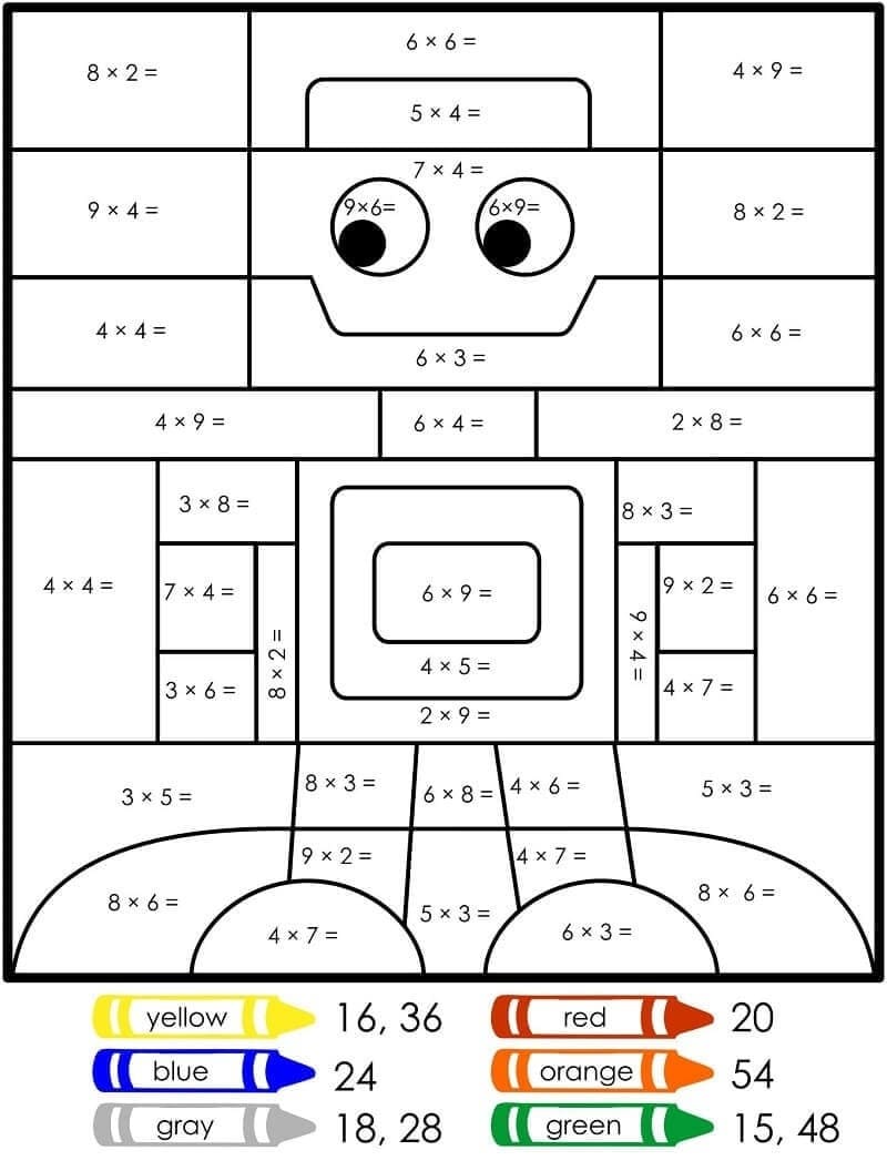 Robot Multiplication Color By Number