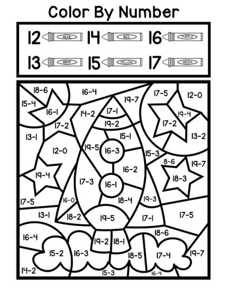 Rocket Subtraction Color By Number