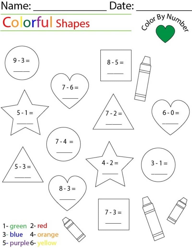 Shapes Subtraction Color By Number