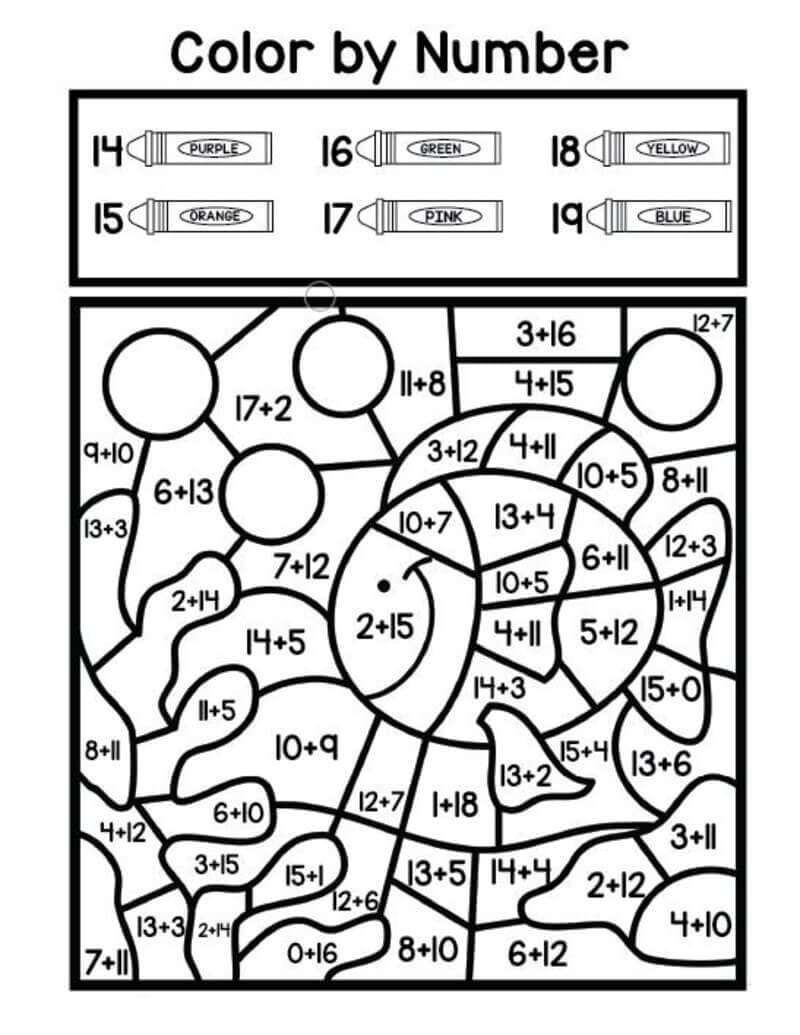 Simple Addition Color By Number