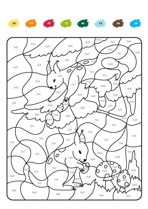 Squirrel Multiplication Color By Number