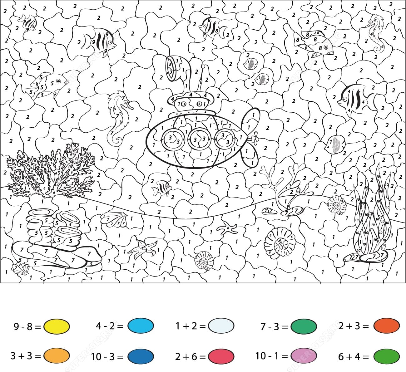 Submarine Addition Color By Number