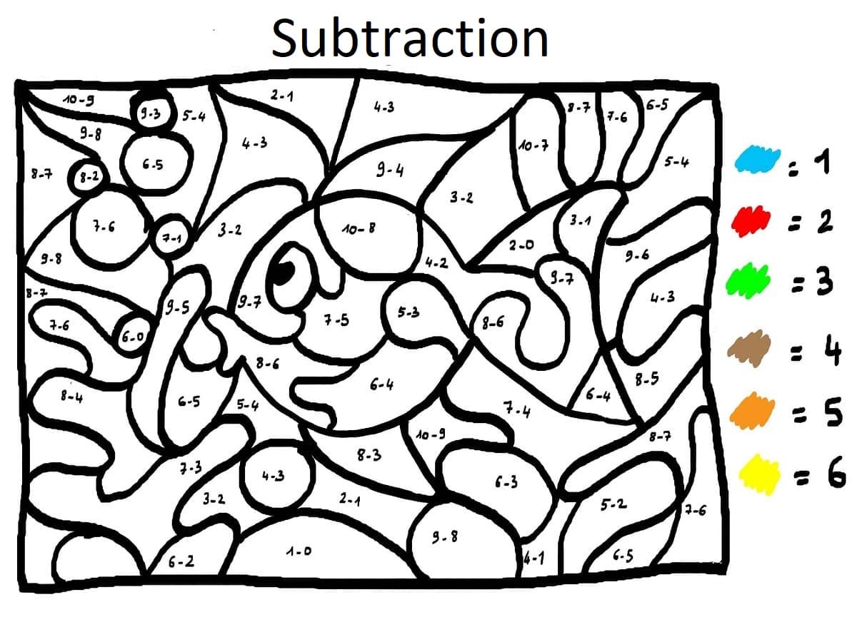 Subtraction Color By Number For Kids