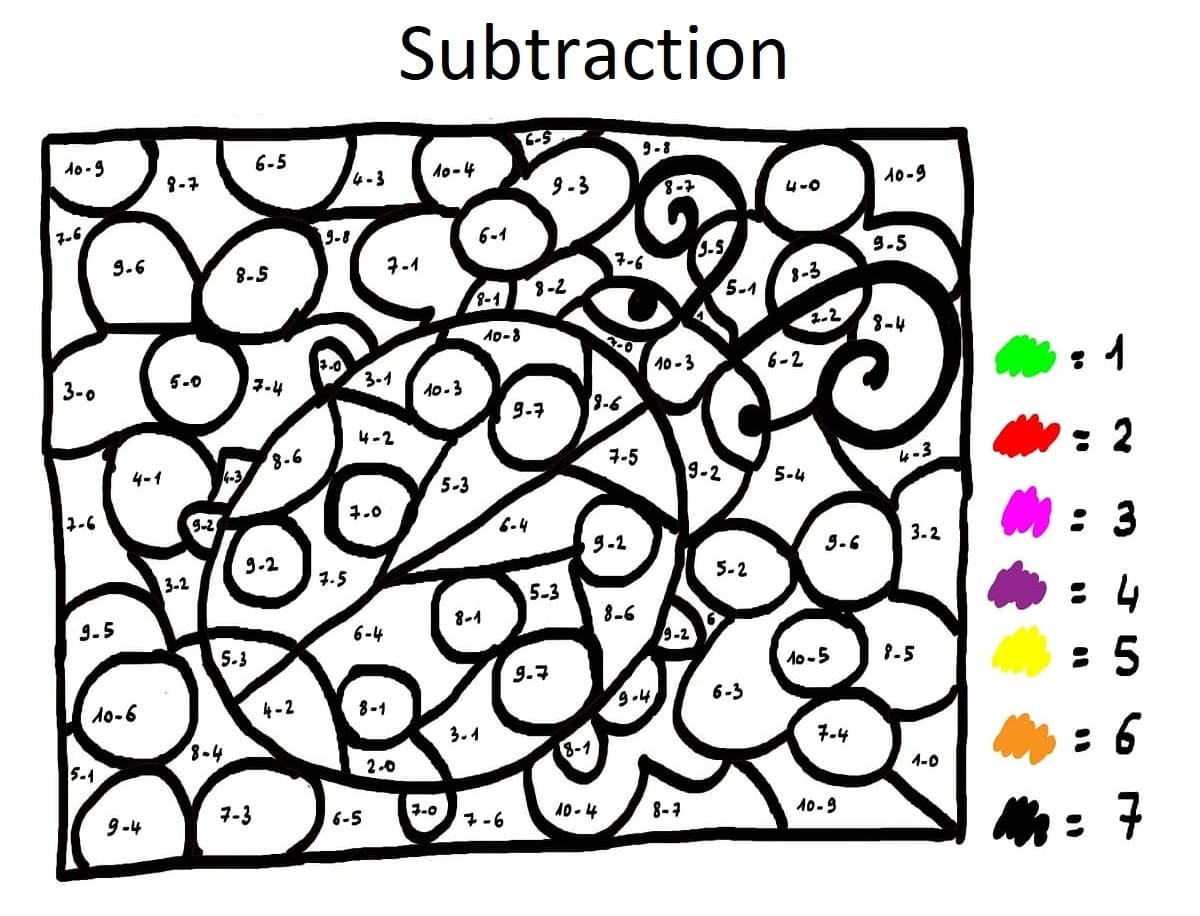 Subtraction Color By Number Printable