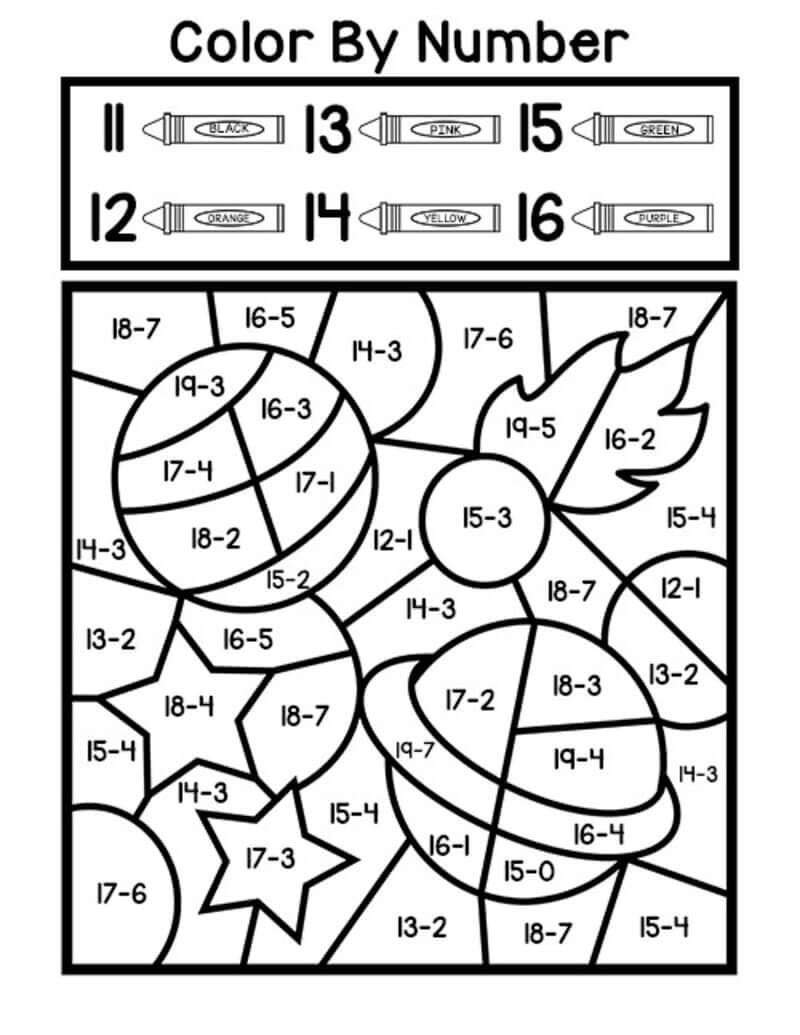 Subtraction Color By Number Space