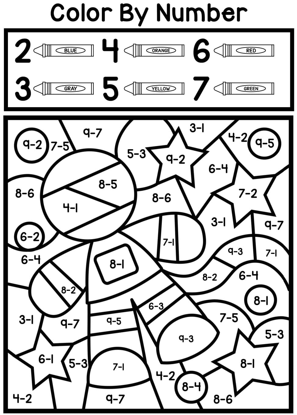 Subtraction Color By Number Worksheet 01