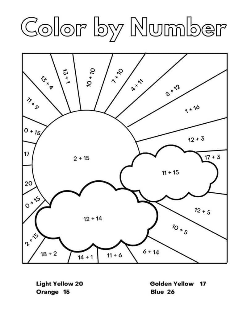 Sun Addition Color By Number