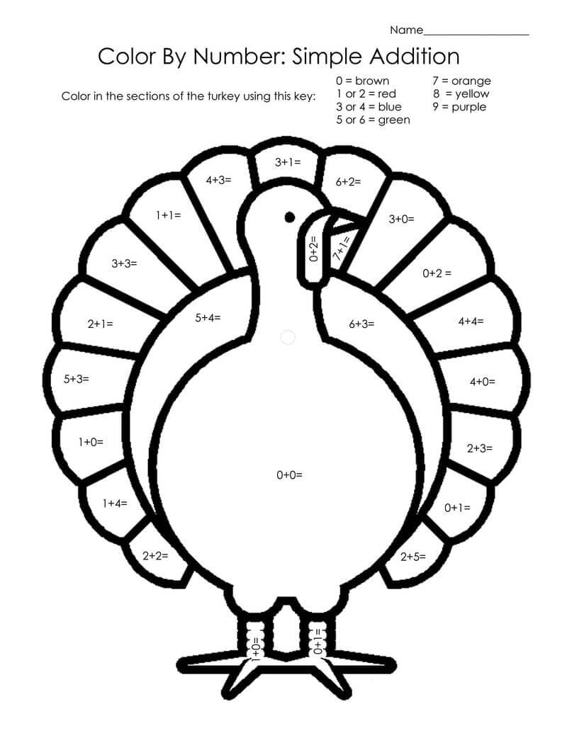 Thanksgiving Turkey Color By Addition