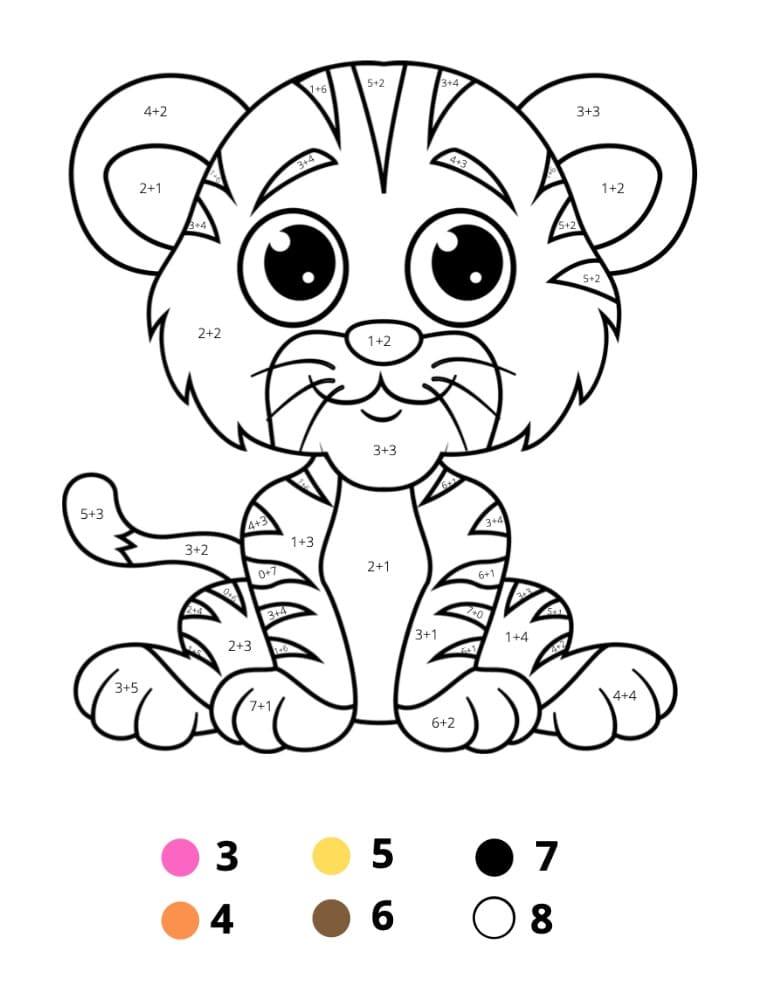 Tiger Addition Color By Number