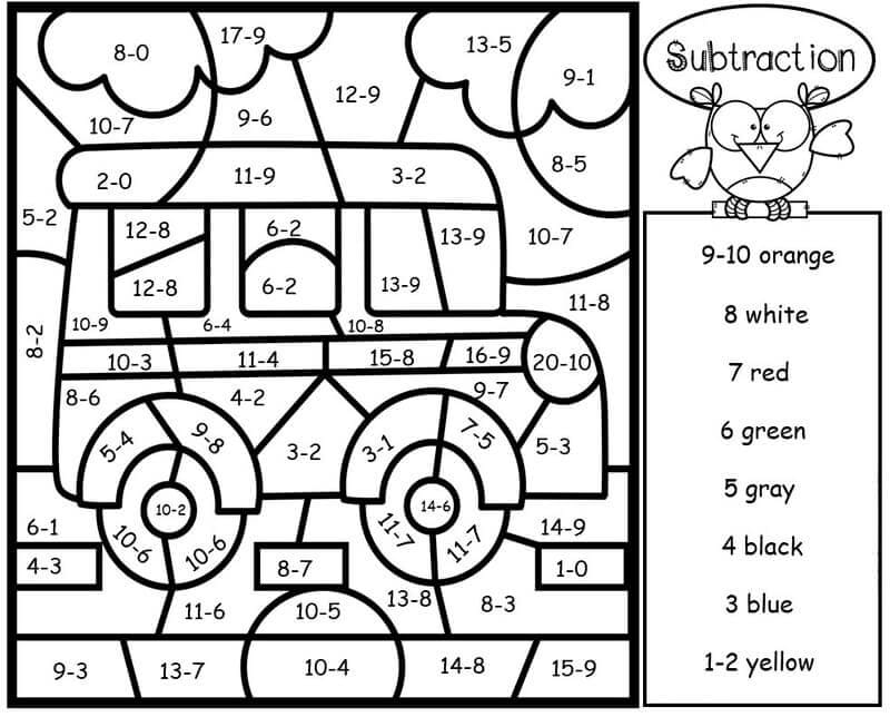 Truck Subtraction Color By Number