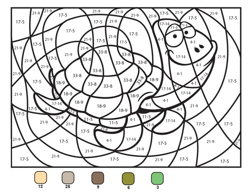 Turtle Subtraction Color By Number