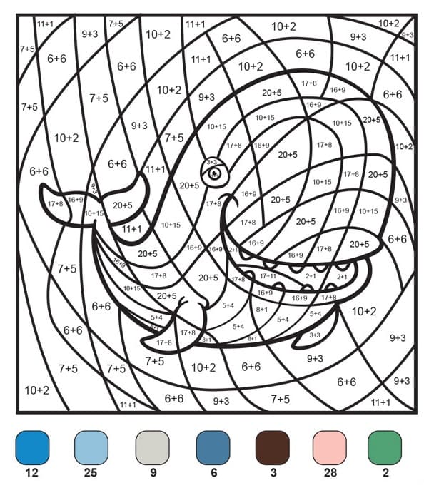 Whale Addition Color By Number