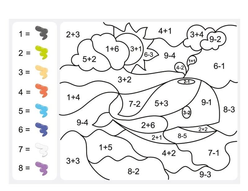 Whale Color By Number Addition