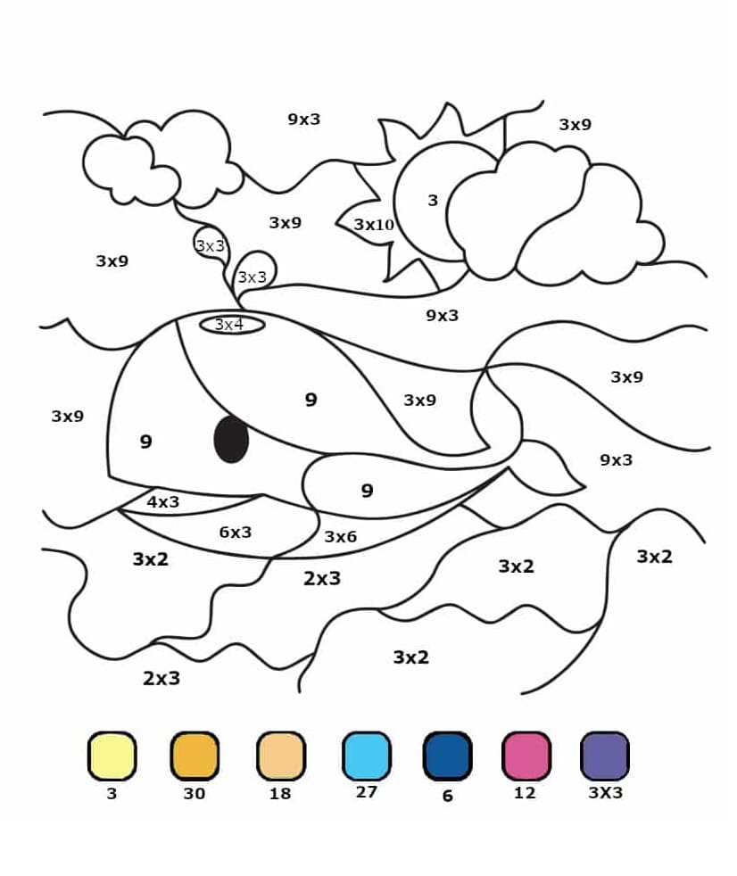 Whale Multiplication Color By Number