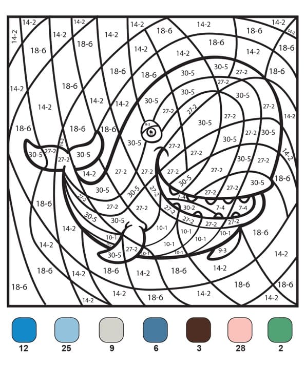 Whale Subtraction Color By Number