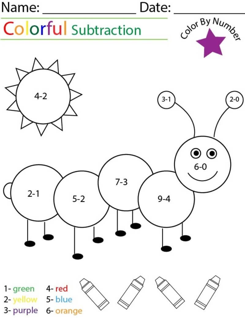 Worm Subtraction Color By Number