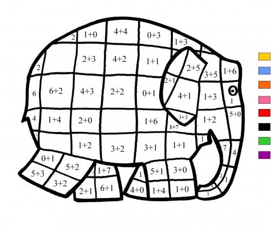 Elephant Color By Number Addition