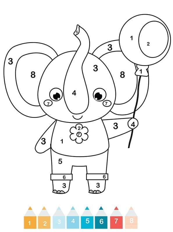 Elephant Color By Number Worksheet