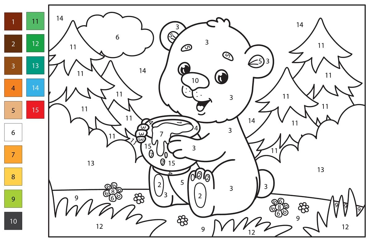 Bear Color By Number Worksheet