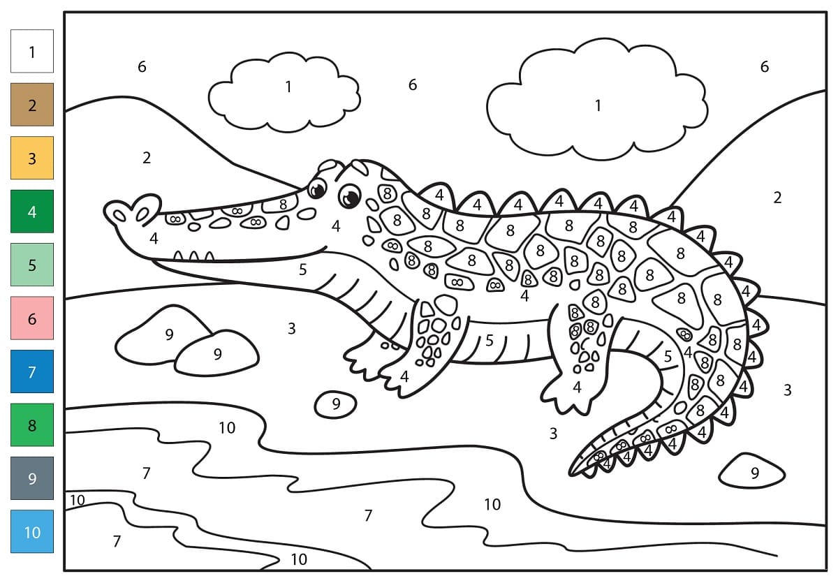 Cartoon Alligator Color by Number