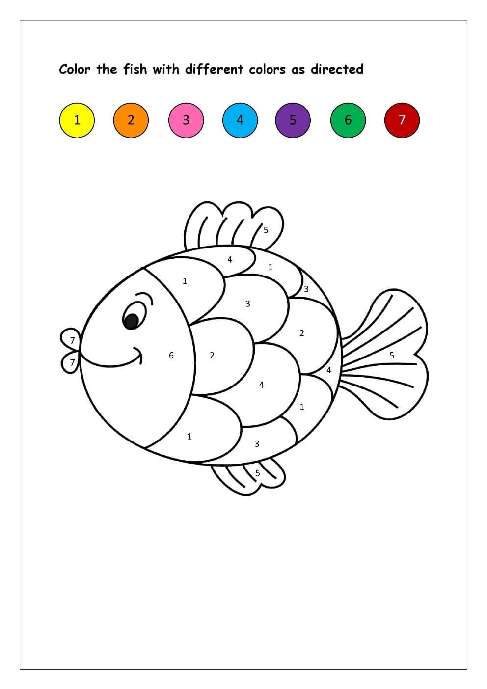 Cartoon Rainbow Fish Color By Number