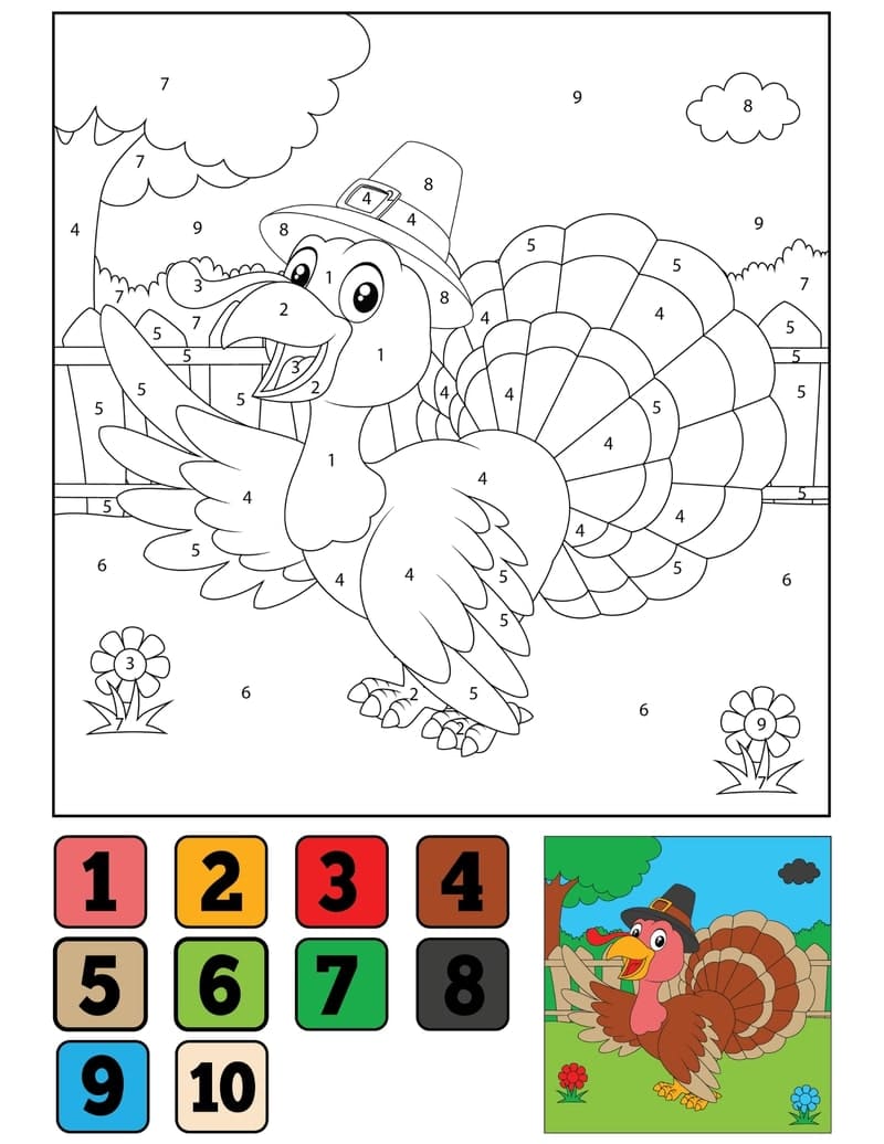 Cartoon Turkey Color By Number