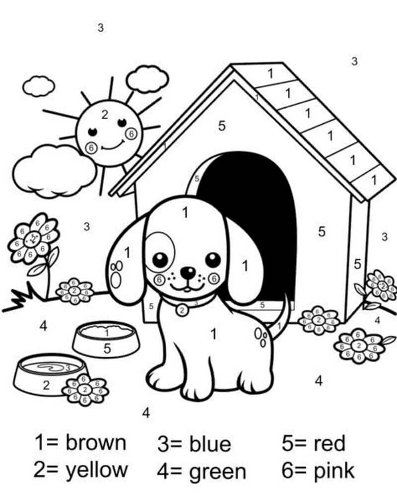 Free Printable Puppy Color By Number