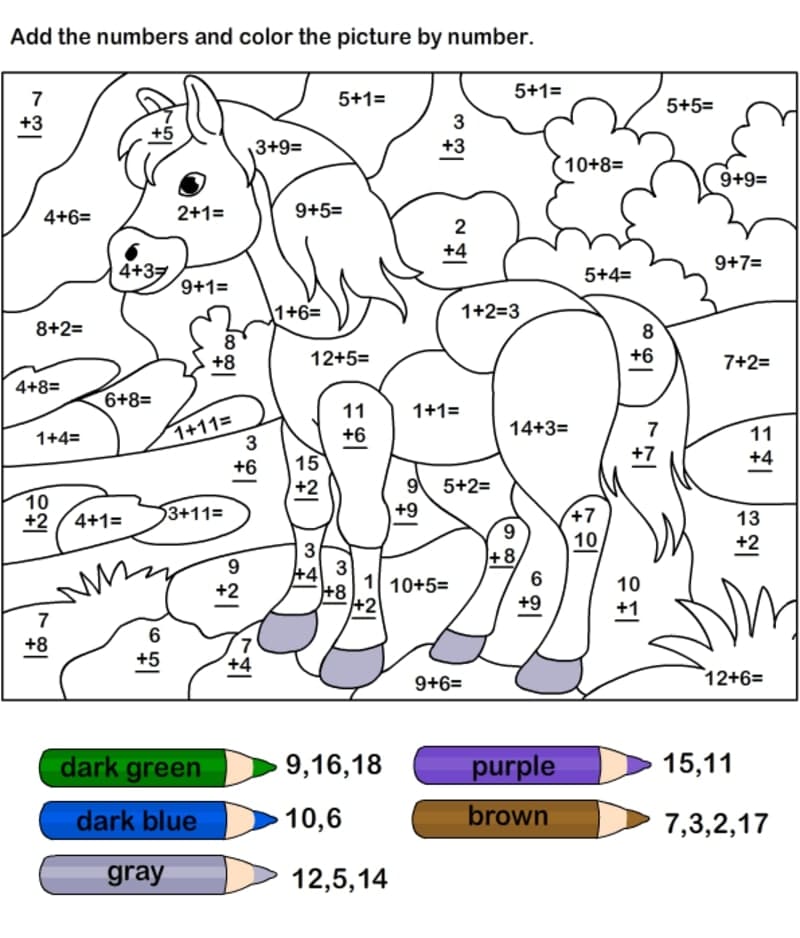 Horse Color By Number Math