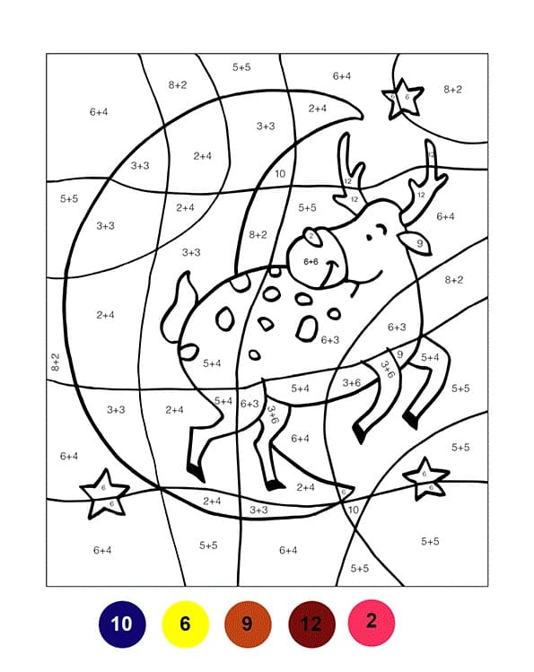 Math Reindeer Color by Number