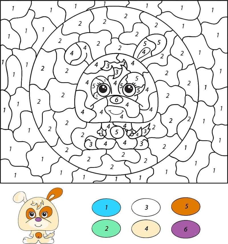 Puppy Color By Number Worksheet 02