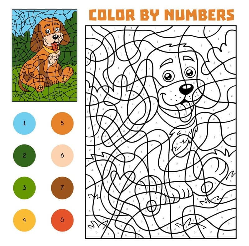 Puppy Color By Number Worksheet 04