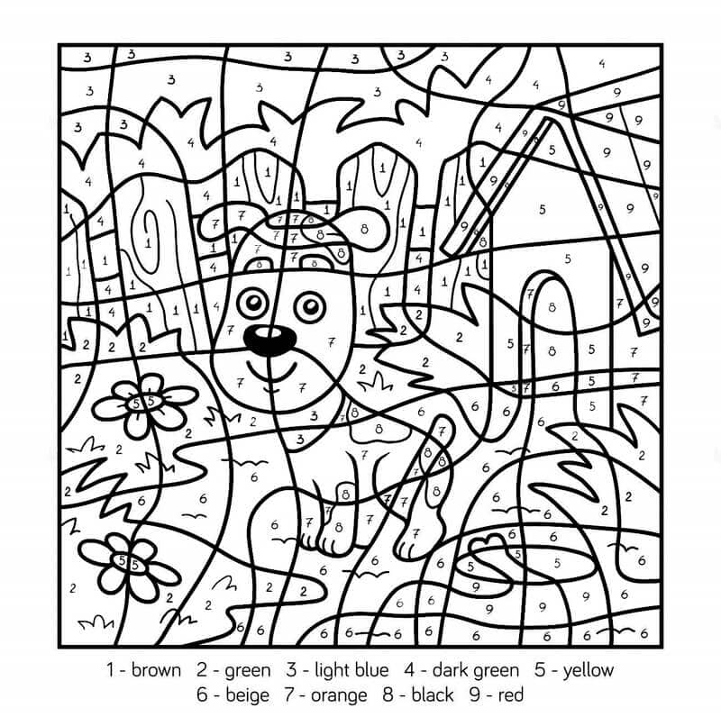 Puppy Color By Number Worksheet 06