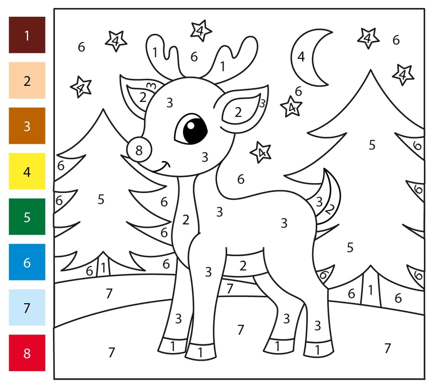 Reindeer Color by Number For Kids